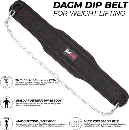 Vista 5 de DAGM Cinturón de inmersión para levantamiento de pesas: capacidad de peso de hasta 650 libras, cadena de acero de 38 pulgadas, soporte acolchado