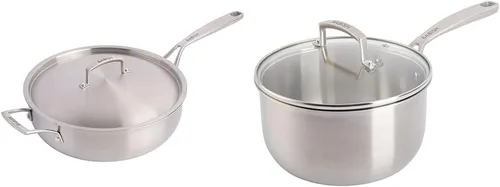 Vista 11 de Babish Sartén de acero inoxidable de tres capas de grado profesional con tapa, 5 cuartos de galón y cubiertos de acero alemán de alto carbono