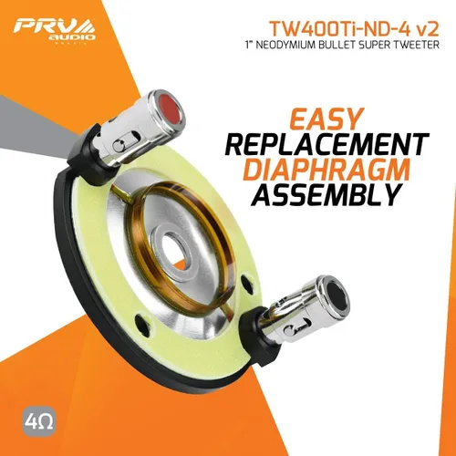 Vista 6 de PRV AUDIO TW400Ti-Nd-4 v2 Super Tweeter Bullet Super Tweeter de 1 pulgada de salida de neodimio 120 vatios de potencia máxima 4 ohmios 1 pulgada