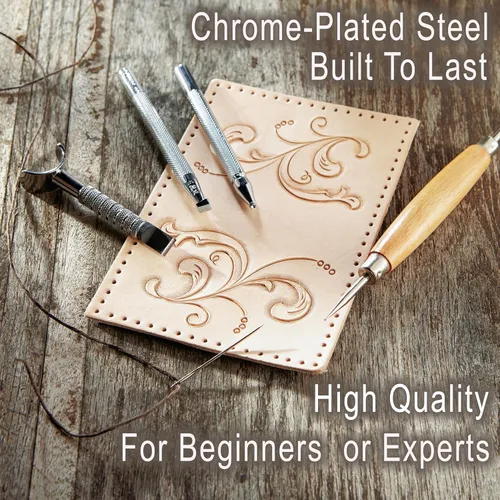 Vista 9 de Realeather Juego de herramientas de sellos de cuero para artesanía de cuero, set de sellos estilo Sheridan II