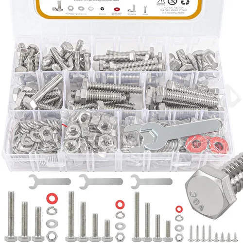 Vista 8 de 240 PIEZAS Tuercas y Pernos, Kit de Pernos y Tuercas 1/4-20 (con Arandelas de Seguridad y Planas・Llaves) Tornillos Hexagonales, Pernos de Acero