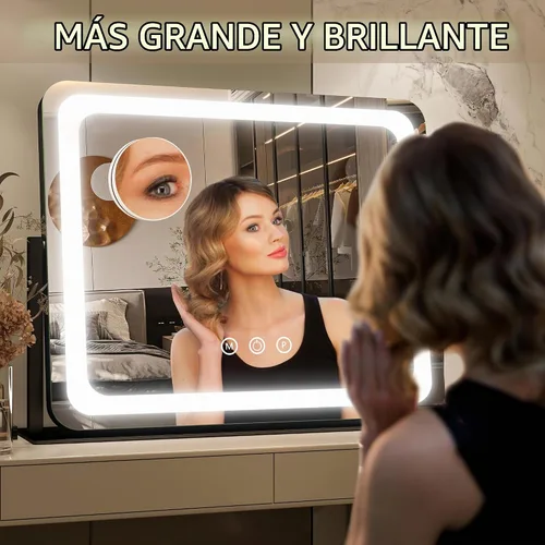 Vista 5 de FENNIO - Espejo de tocador con luces, espejo de maquillaje iluminado LED, pantalla táctil con 3 modos de iluminación, regulable, para mesa