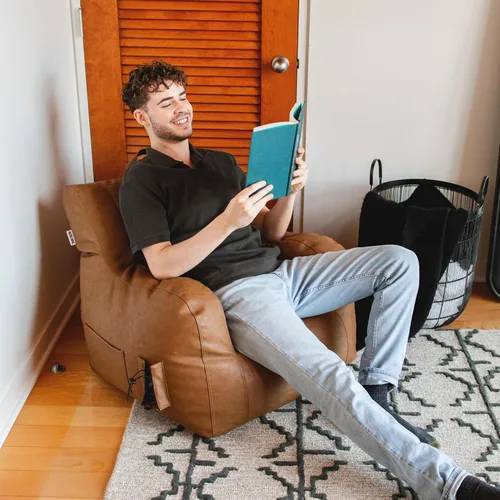 Vista 123 de Big Joe Roma Puf, Sherpa de avena y grafito, gamuza vegana, 3 pies