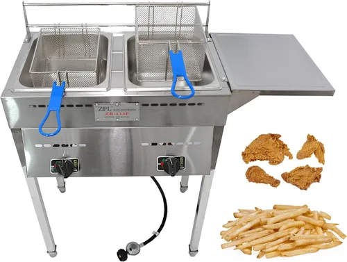 Freidora de propano para exteriores, freidora doble de acero inoxidable de 18 cuartos de galón de calidad comercial con canastas, tapas y manguera