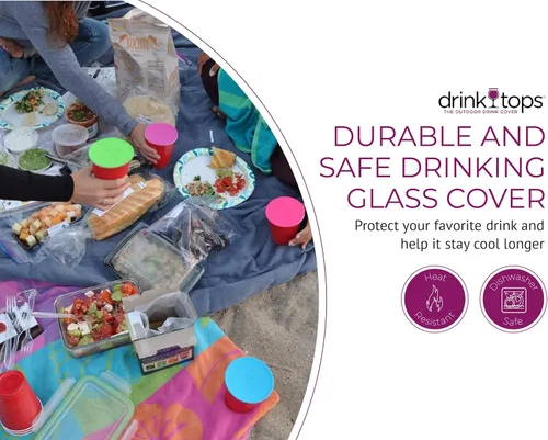 Vista 4 de Drink Tops Tap and Seal - Cubierta para vaso de bebida al aire libre, succiona suavemente a los vasos para mantener las partículas fuera y reducir