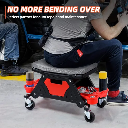 Vista 3 de YITAHOME Taburete mecánico de 330 libras con ruedas, asiento mecánico rodante resistente, asiento de herramienta rodante para reparación