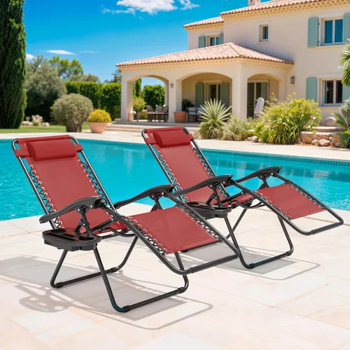 Vista 41 de Magshion Zero Gravity - Juego de 2 sillas reclinables para patio al aire libre con bandeja lateral, reclinables ajustables antigravedad