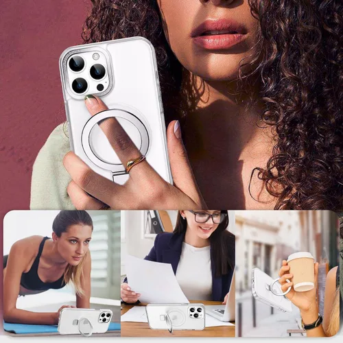 Vista 6 de IKARY Funda para iPhone 14 con soporte magnético oculto, compatible con Magsafe y protección contra caídas de grado militar, a prueba de golpes