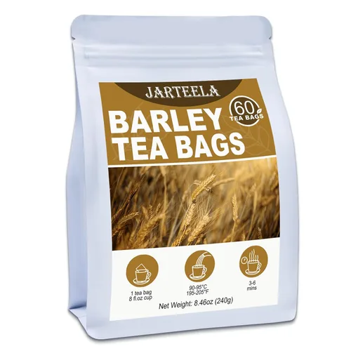 Jarteela - Bolsas de té de cebada - 0.14 oz x 60 unidades - Grano de cebada tostado premium - Té de hierbas natural - Sin OGM - Sin cafeína - Apoya