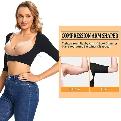 Vista 4 de JOYSHAPER Soporte de pecho para mujer, corrector de postura, moldeador, soporte de espalda, brasier jorobado, Negro (manga corta).