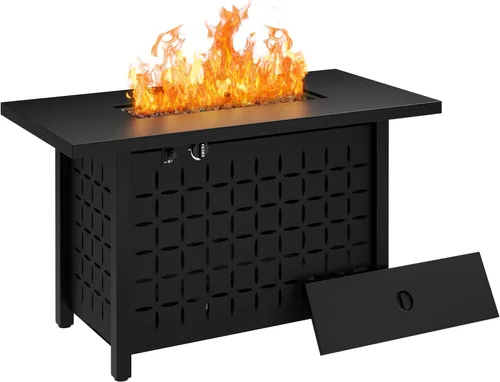 Vista 10 de Mesa para fogata de propano de 43 pulgadas con protector de viento y tapa de vidrio, chimenea de gas para exteriores de 50,000 BTU, resistente a
