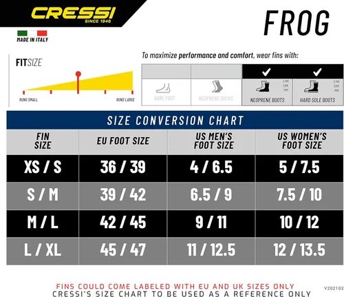 Vista 8 de Cressi Aletas de buceo de tacón abierto fuertes y resistentes Frog Made in Italy desde 1946