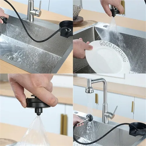 Vista 7 de Glass Rinser for Kitchen Sink Cup Washer 360 Rotating Spout with Flexible Hose 304 Stainless Steel and Composite Black Silver(Black)