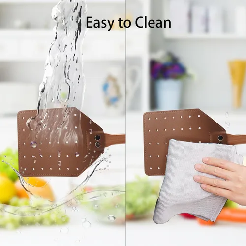 Vista 5 de DEBETOOL Juego de matamoscas – Paquete de 2 matamoscas de cuero de madera con cuerda para colgar, matamoscas resistente para interiores y exteriores