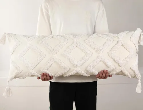 Vista 6 de PANOD Funda Decorativa para Almohada Lumbar Extra Larga 14x36 Boho, Funda Extra Suave de Chenilla para Almohada Lumbar con Borla para Cama, Sofá