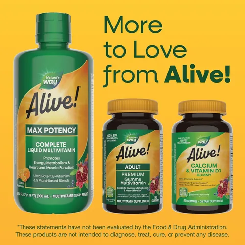 Vista 7 de Nature's Way Alive! Max Potency Complete Liquid Multivitamin for Women and Men with Antioxidant Beta Carotene, Vitamins C & E and Food-Based Blends