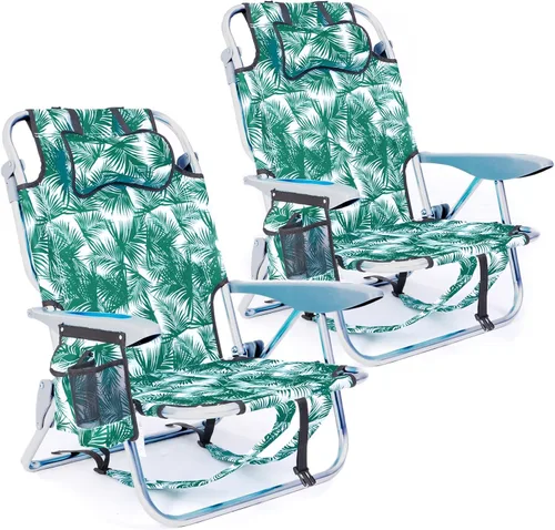 Vista 12 de 2 Pack Lightweight Portable Recliners Chair for Adults, Outdoor Lay Flat Folding Beach Chairs with 5 Positions, Backpack Beach Chair with, Zipper
