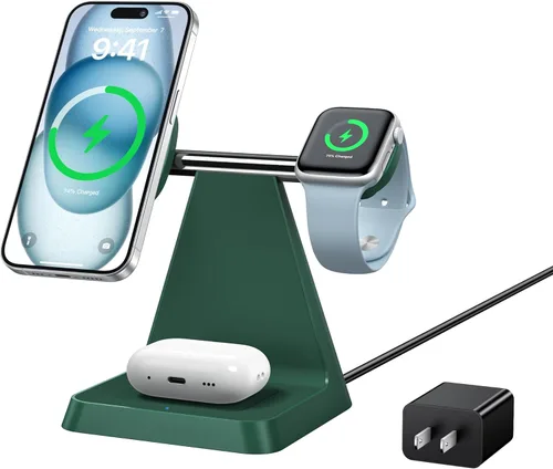 Vista 11 de Estación de carga para múltiples dispositivos Apple: Woruda 3 en 1 Soporte de cargador inalámbrico magnético para iPhone Mag Safe - Base de carga