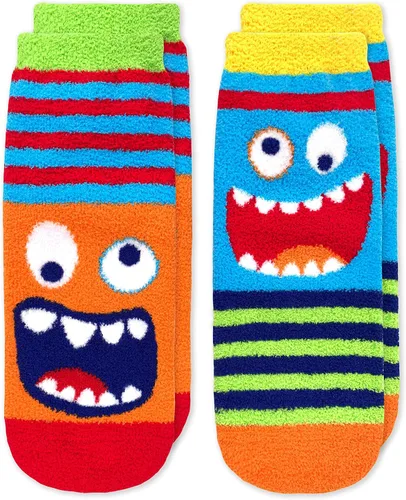 Jefferies Socks Paquete de 2 calcetines antideslizantes Monster Fuzzy para niño