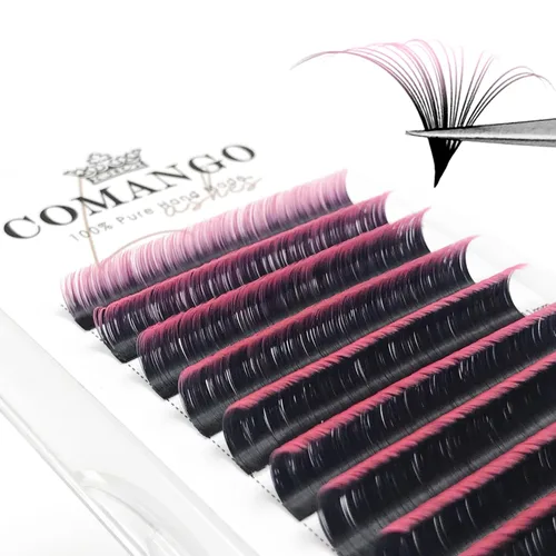 Vista 21 de CoMango - Extensiones de pestañas de color morado degradado 0.07, rizo C de 0.315-0.551 pulgadas, bandeja mixta, extensiones de pestañas de volumen