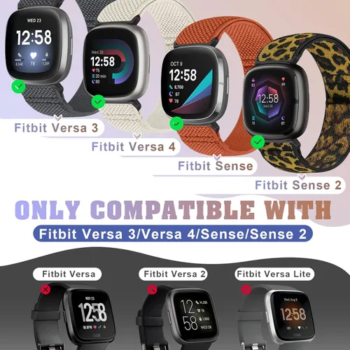 Vista 5 de Bcuckood Compatible con Fitbit Versa 4/Versa 3/Sense 2/Sense Band para mujeres y hombres, paquete de 5 correas de nailon elástico suave ajustable