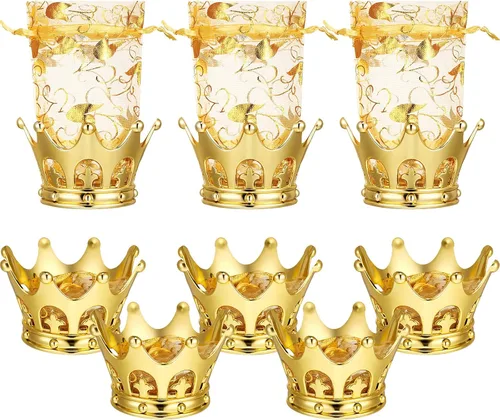 Jetec 8 piezas de copa de corona rellenable de oro con bolsa, copa de plástico vintage para dulces, chocolate, pasteles, postres, decoración de