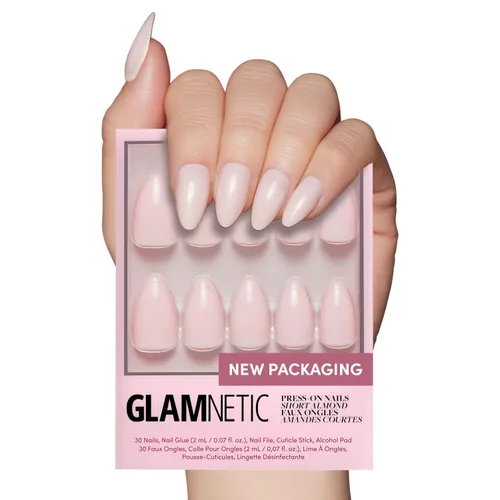 Vista 19 de Glamnetic - MaDamn Uñas postizas con punta francesa, cortas y puntiagudas en forma de almendra con acabado UV, uñas semitransparentes de calidad