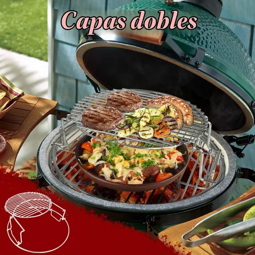 Vista 3 de Estante Expansor de 5 Piezas para Big Green Egg Medium Kit de Repuesto Parrillas para Eggspander Conveggtor Basket Acero Inoxidable 304 con Sistema