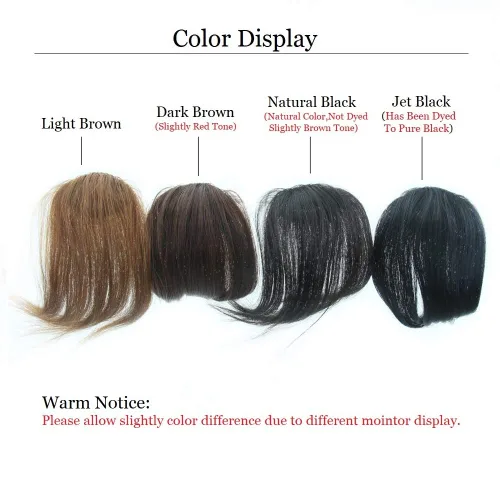 Vista 2 de Dsoar - extensiones de pelo humano real (negro natural, marrón oscuro, marrón claro), Flequillos laterales de aire, Negro natural