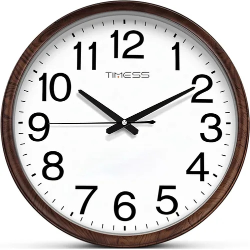 Vista 11 de TIMESS Reloj de pared, acabado de estilo clásico de madera, analógico de cuarzo silencioso sin tictac de 13 pulgadas, funciona