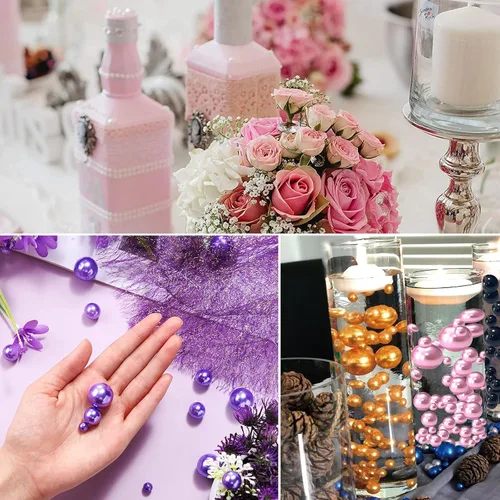 Vista 3 de 120 Piezas de Perlas Flotantes Sin Agujero para Jarrones y 500 Piezas para Flotar, para Centro de Mesa, Decoración del Hogar, Mesa de Fiesta, Boda