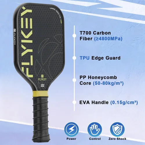 Vista 3 de FLYKEY Pickleball Paddles, T700 Carbon Fiber Pickleball Paddle with a 16mm Shark Power Polymer Core, USAPA Approved Pickle Ball Paddle, Strong Spin