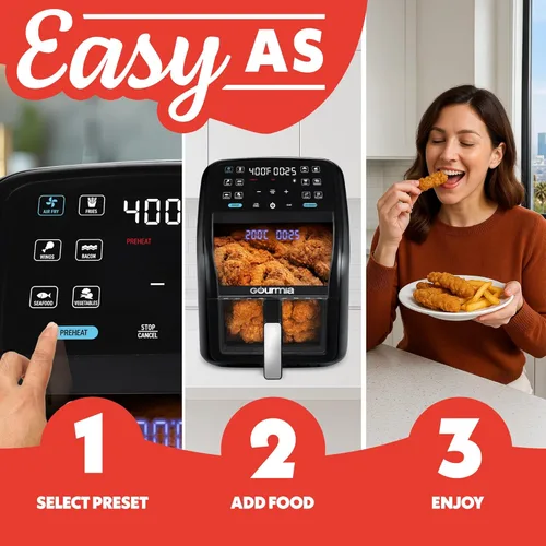 Vista 3 de Gourmia Freidora de aire de 7 cuartos de galón - Ventana panorámica fácil de ver y luz interior, cocina guiada con 12 ajustes preestablecidos de un