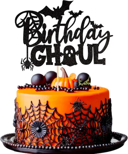 Vista 22 de 24 piezas de decoración de cupcakes de Halloween para despedida de soltero con purpurina, araña, bruja, murciélago, Halloween, cupcakes