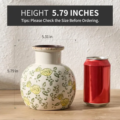 Vista 189 de SIDUCAL Florero decorativo de cerámica Florero rústico de 7.48 pulgadas para decoración del hogar, mesa, sala de estar, baño, escritorio de café