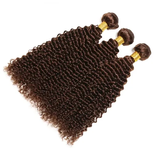 Vista 5 de Manojos de cabello humano castaño oscuro, color chocolate #4, cabello humano rizado marrón oscuro, extensiones de cabello humano rizado de 14, 14