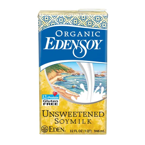 Vista 6 de Edensoy Leche de soya orgánica sin endulzar Eden, sin OMG, leche de soya (soja) entera de EE. UU., sin lácteos, vegana, natural, no perecedera, 32 oz