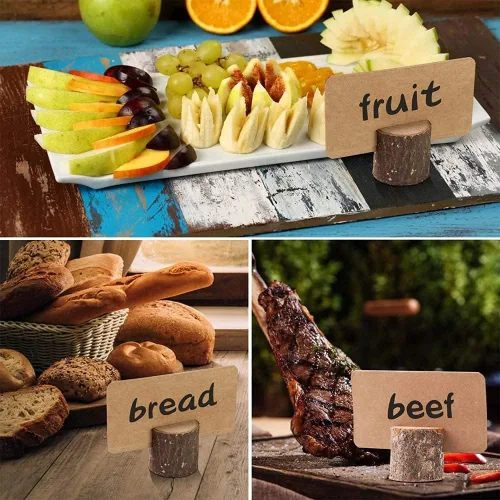 Vista 3 de Tarjeteros de madera para colocar 15 números de mesa con 25 tarjetas de mesa de papel kraft para colocar tarjetas de nombre, tarjeta de notas