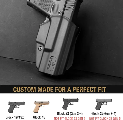 Vista 2 de Funda G19, funda OWB compatible con Glock 19 19X 32 45 (Gen 3 4 5), Glock 23 (Gen 3 4). Funda exterior de transporte de cintura con retención