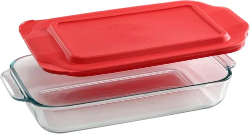 Vista 8 de Pyrex Easy Grab 2-Qt Plato para Hornear de Vidrio con Tapa, Plato para Hornear de Vidrio Templado con Asas Grandes, Sin Tóxicos, Tapa Libre de BPA