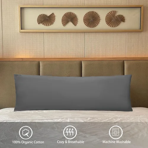 Vista 5 de iMaylex Funda de almohada suave 100% algodón egipcio con cremallera, acogedora y ligera, fácil cuidado, gris claro, cuerpo, 20 x 54 pulgadas