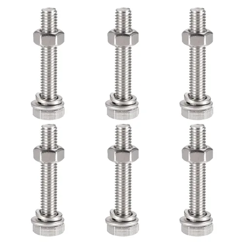 Vista 8 de uxcell Tornillos de cabeza hexagonal M6 x 0.787 in, tuercas, kits de arandelas planas y de bloqueo, pernos hexagonales de rosca completa de acero