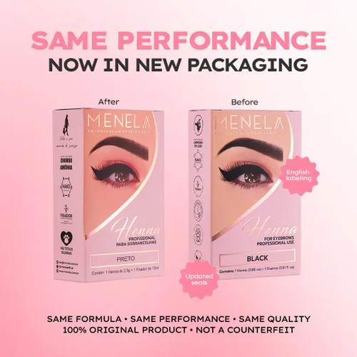 Vista 2 de Menela Kit de tinte para cejas con henna - Color de cejas negro con extracto de bambú - Aspecto natural, fácil aplicación - 2.5g de henna + 15ml