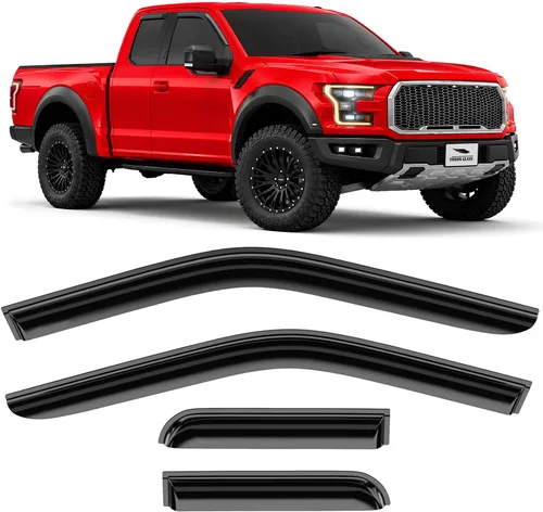 Vista 22 de Voron Glass Protectores de lluvia extra duraderos con cinta adhesiva para Chevrolet (Chevy) Silverado 2500HD/3500HD 2007-2014 cabina extendida Negro