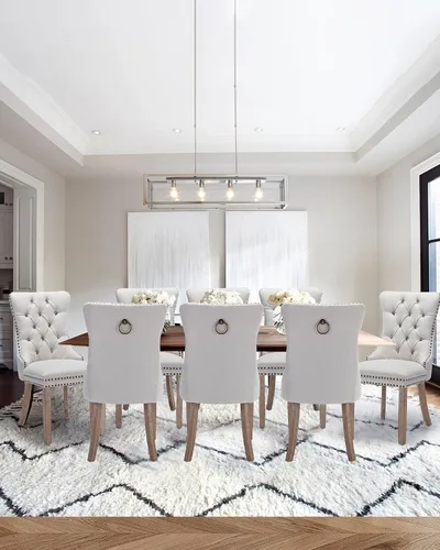 Vista 113 de Juego de 2 sillas de comedor de terciopelo con patas de madera, color beige