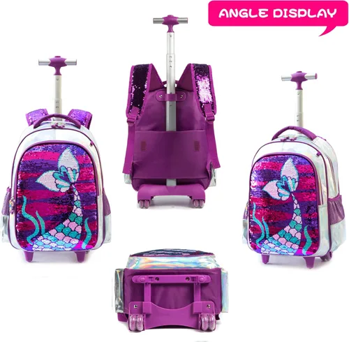 Vista 3 de MOHCO Rolling Backpack 18 inch for Kids Wheeled Backpack for Girls with Lunch Bag Pencil Case