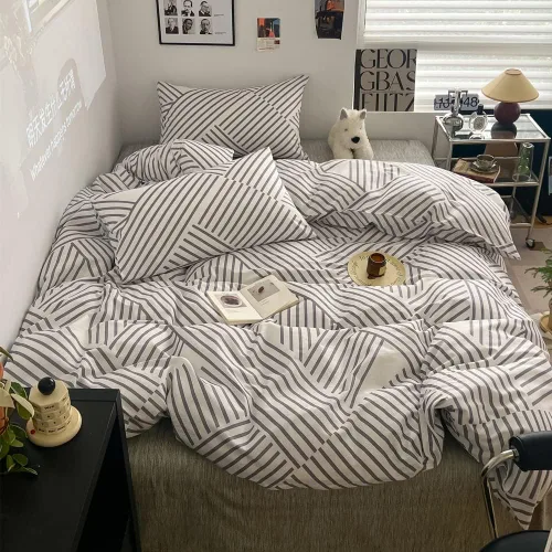 Vista 7 de BlueBlue Juego de Funda de Edredón Abstracta para Niños Twin 100% Algodón Ropa de Cama para Niños Niñas Adolescentes Patrón Simple de Líneas
