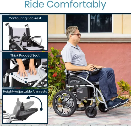 Vista 6 de Vive Silla de ruedas eléctrica plegable, silla de ruedas plegable, scooter de potencia estrecha, resistente, aprobada por la TSA, tamaño compacto