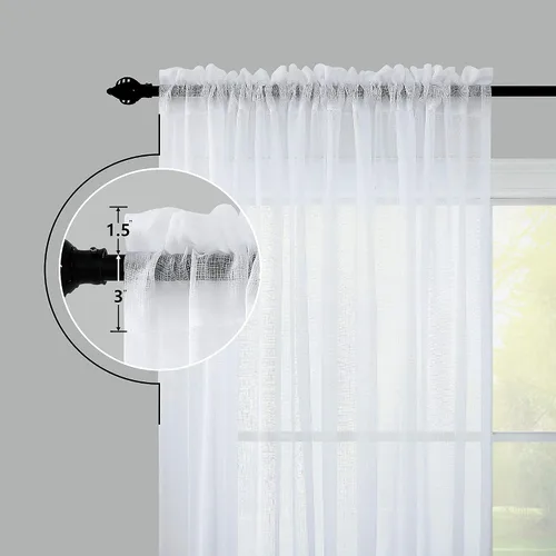 Vista 6 de KOUFALL Cortinas traslúcidas color naranja quemado de 63 pulgadas de largo para sala de estar, juego de 2 paneles de cortinas bohemias de lino