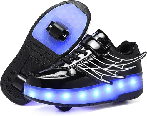 LED Roller Skate Shoes for Kids Boys Girls Light Up Roller Sneakers with Detachable Wheels Rechargeable Flashing Wheeled Shoes